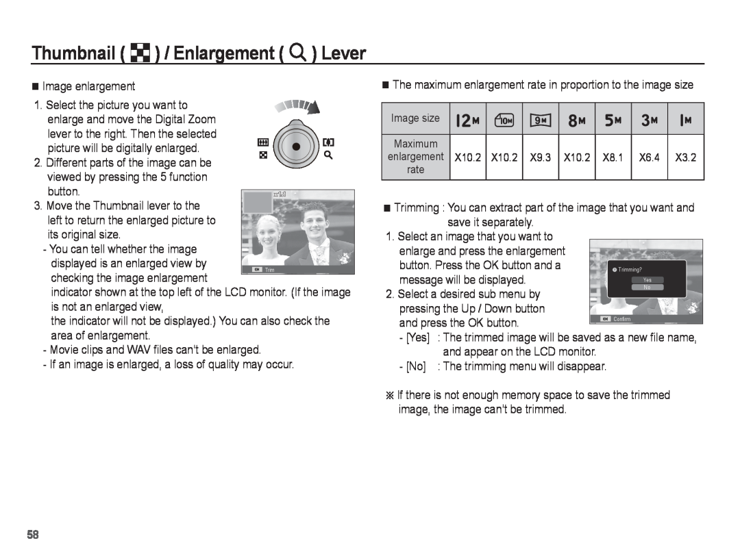 Samsung EC-ST45ZZBPAE3, EC-ST45ZZBPUE1, EC-ST45ZZBPRE1, EC-ST45ZZBPBE1 Thumbnail º / Enlargement í Lever, Image enlargement 