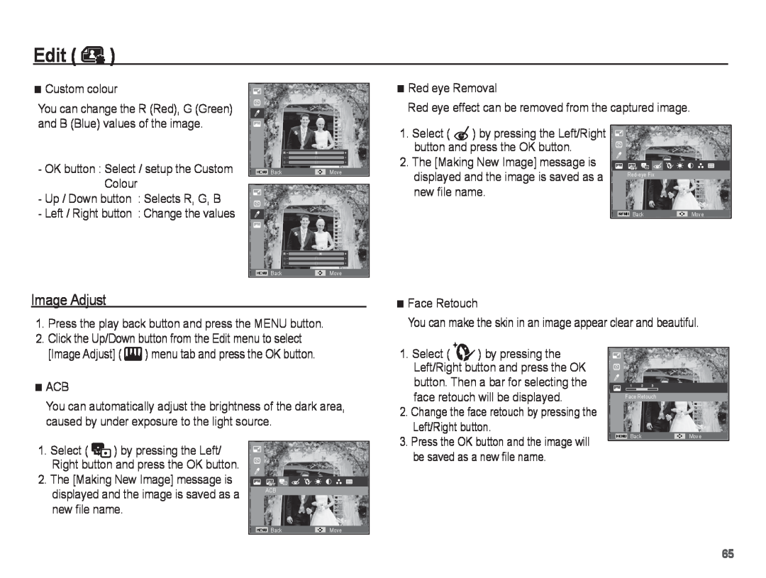 Samsung EC-ST45ZZBPRRU manual Edit, Image Adjust, The Making New Image message is, Right button and press the OK button 