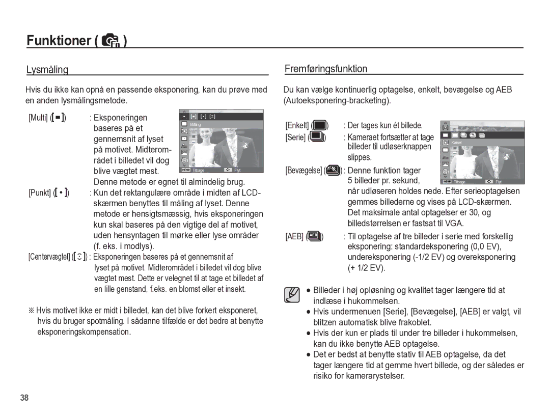 Samsung EC-ST45ZZBPAE2, EC-ST45ZZBPUE2, EC-ST45ZZBPRE2, EC-ST45ZZBPBE2 manual Lysmåling, Fremføringsfunktion 