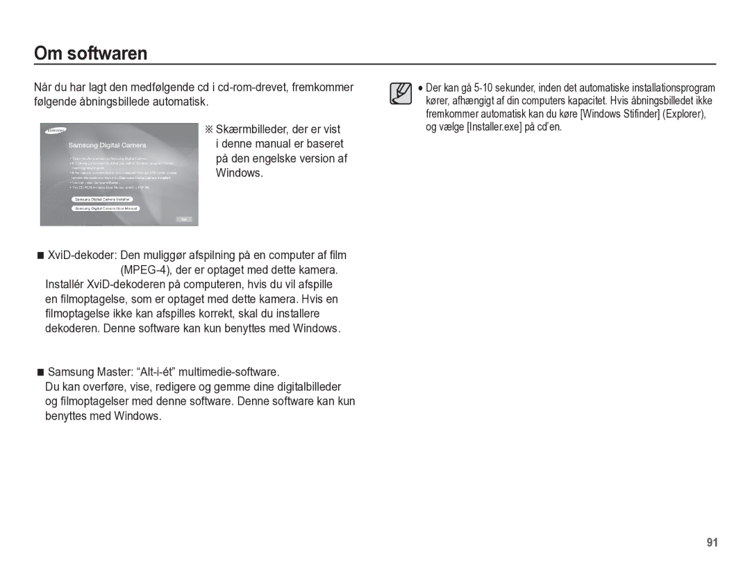 Samsung EC-ST45ZZBPUE2, EC-ST45ZZBPRE2, EC-ST45ZZBPBE2, EC-ST45ZZBPAE2 manual Om softwaren 