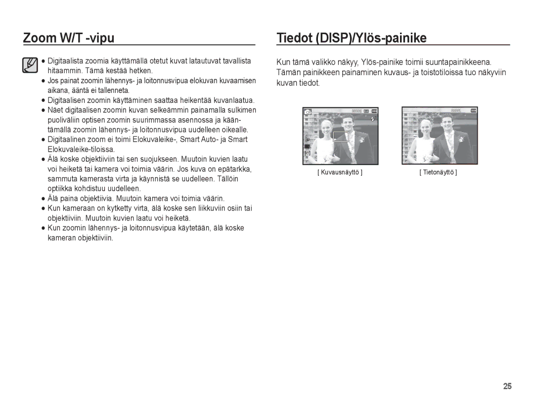 Samsung EC-ST45ZZBPBE2, EC-ST45ZZBPUE2, EC-ST45ZZBPRE2, EC-ST45ZZBPAE2 manual Tiedot DISP/Ylös-painike 