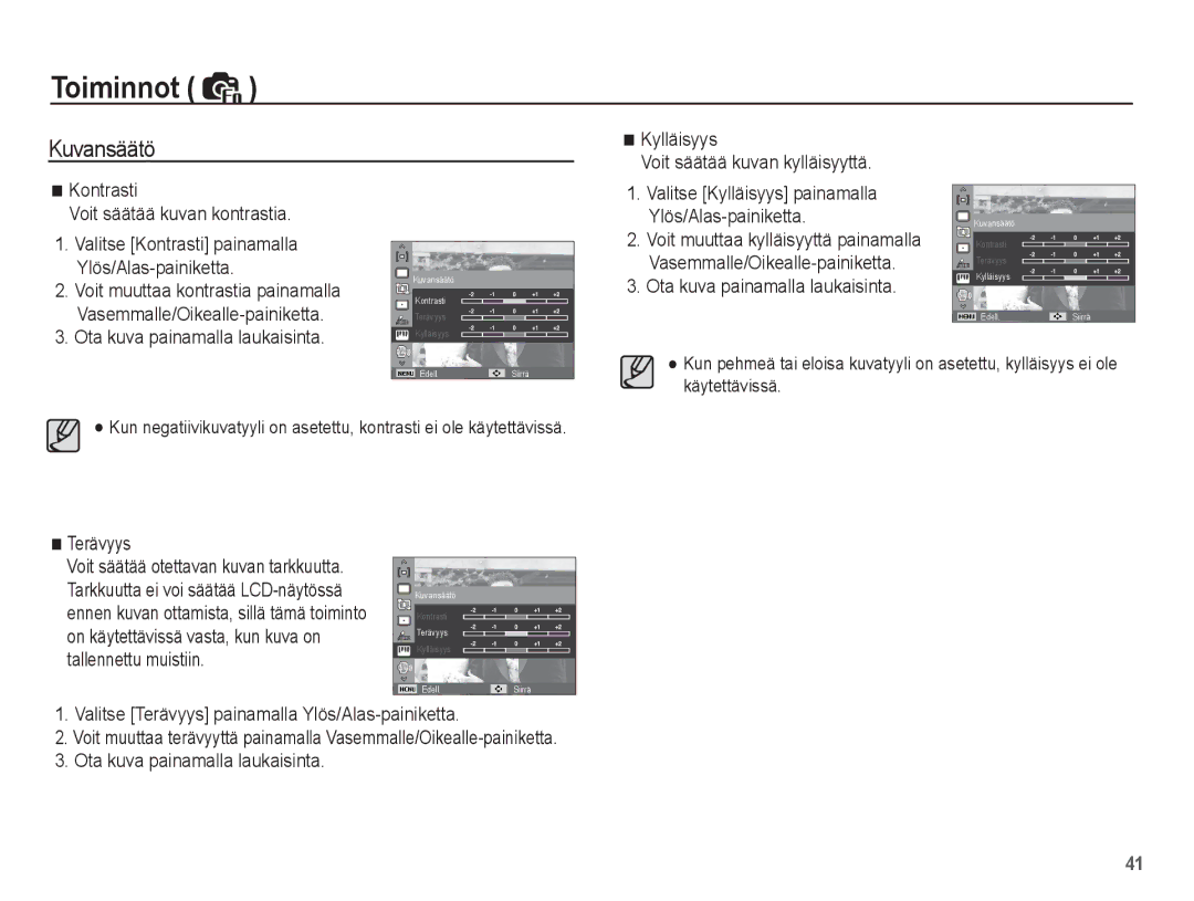 Samsung EC-ST45ZZBPBE2, EC-ST45ZZBPUE2, EC-ST45ZZBPRE2, EC-ST45ZZBPAE2 manual Kuvansäätö, Terävyys 