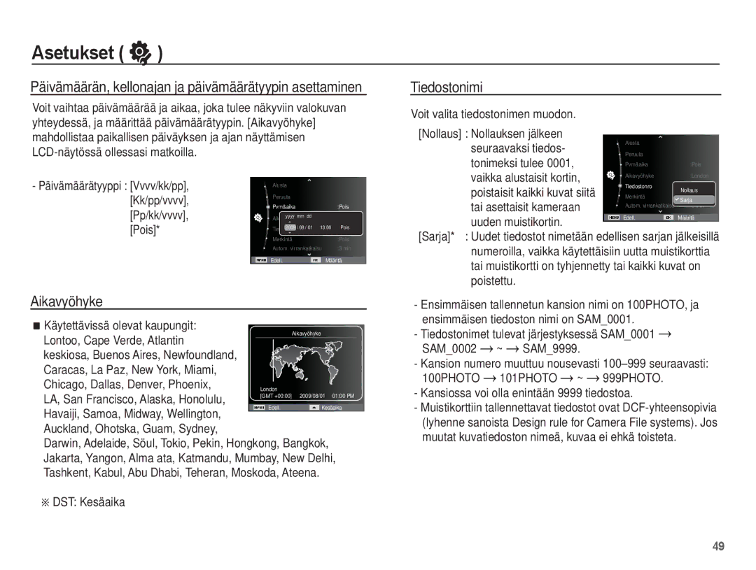 Samsung EC-ST45ZZBPBE2, EC-ST45ZZBPUE2, EC-ST45ZZBPRE2, EC-ST45ZZBPAE2 manual Aikavyöhyke, Tiedostonimi 