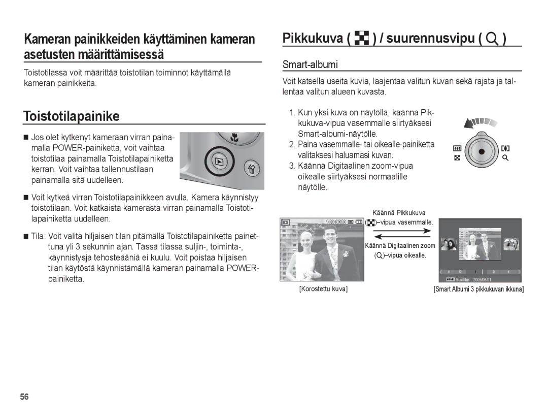 Samsung EC-ST45ZZBPRE2, EC-ST45ZZBPUE2, EC-ST45ZZBPBE2 manual Toistotilapainike, Pikkukuva º / suurennusvipu í, Smart-albumi 