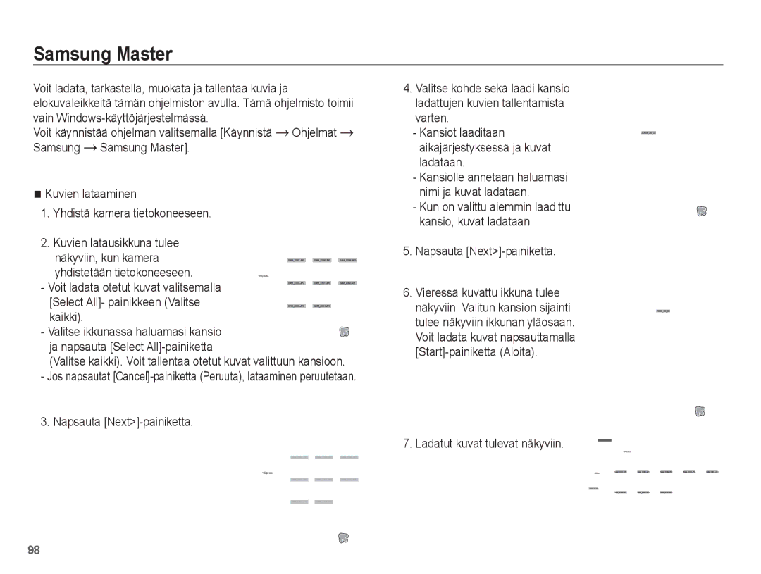 Samsung EC-ST45ZZBPAE2, EC-ST45ZZBPUE2 manual Samsung Master, Napsauta Next-painiketta, Ladatut kuvat tulevat näkyviin 