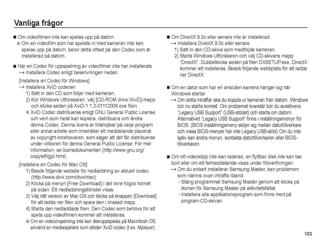 Samsung EC-ST45ZZBPUE2, EC-ST45ZZBPRE2 manual Sätt in den CD som följer med kameran, Installera en Codec för Mac OS 