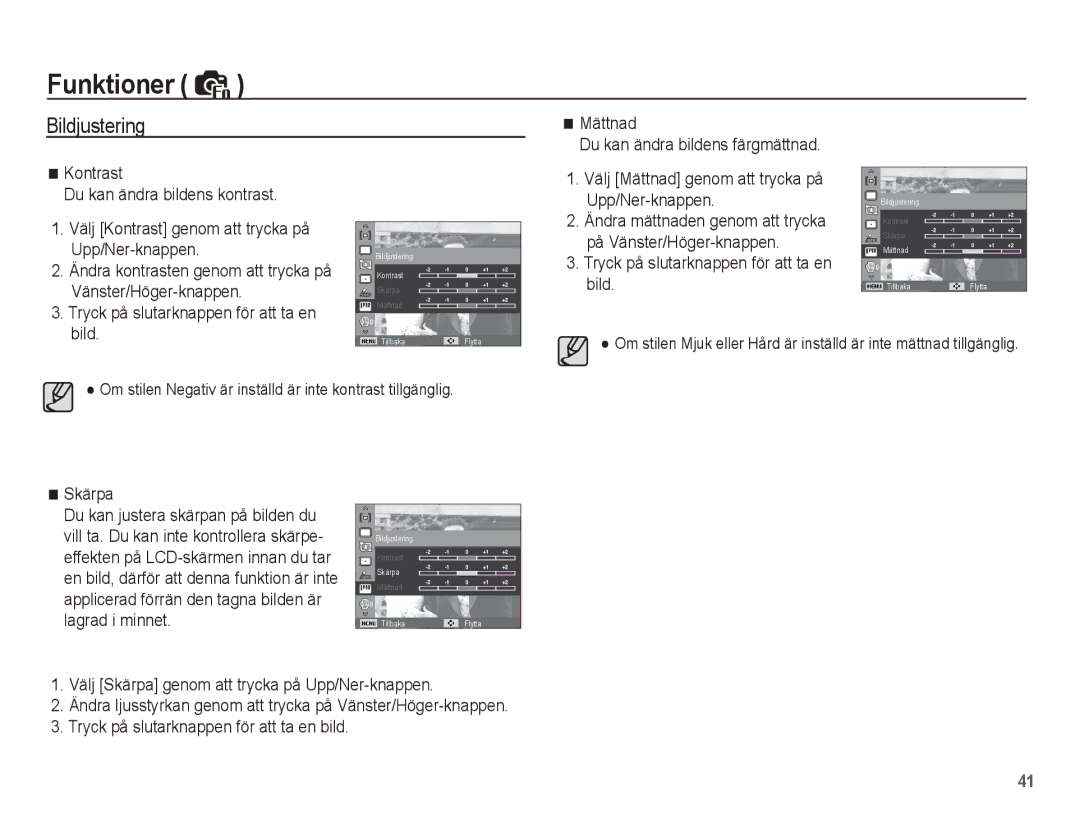 Samsung EC-ST45ZZBPBE2, EC-ST45ZZBPUE2, EC-ST45ZZBPRE2, EC-ST45ZZBPAE2 manual Bildjustering 