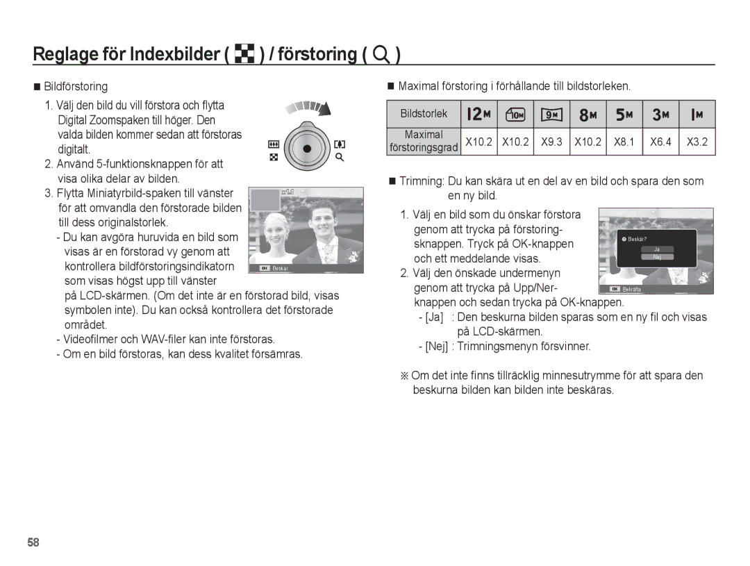 Samsung EC-ST45ZZBPAE2, EC-ST45ZZBPUE2 Bildförstoring, Digitalt, Sknappen. Tryck på OK-knappen, Och ett meddelande visas 