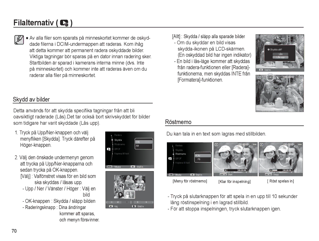 Samsung EC-ST45ZZBPAE2, EC-ST45ZZBPUE2, EC-ST45ZZBPRE2 Skydd av bilder, Du kan tala in en text som lagras med stillbilden 