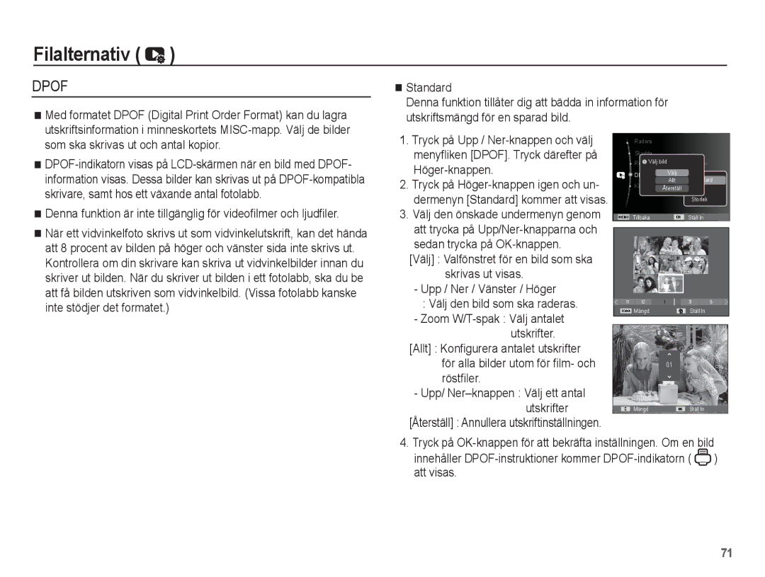 Samsung EC-ST45ZZBPUE2 Standard, Sedan trycka på OK-knappen, Utskrifter Allt Konfigurera antalet utskrifter, Röstfiler 