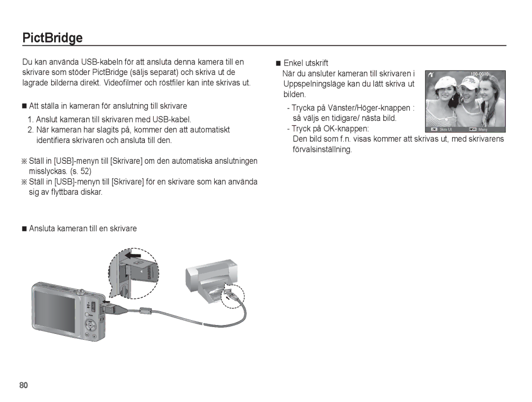 Samsung EC-ST45ZZBPRE2, EC-ST45ZZBPUE2, EC-ST45ZZBPBE2, EC-ST45ZZBPAE2 manual PictBridge, Tryck på OK-knappen 