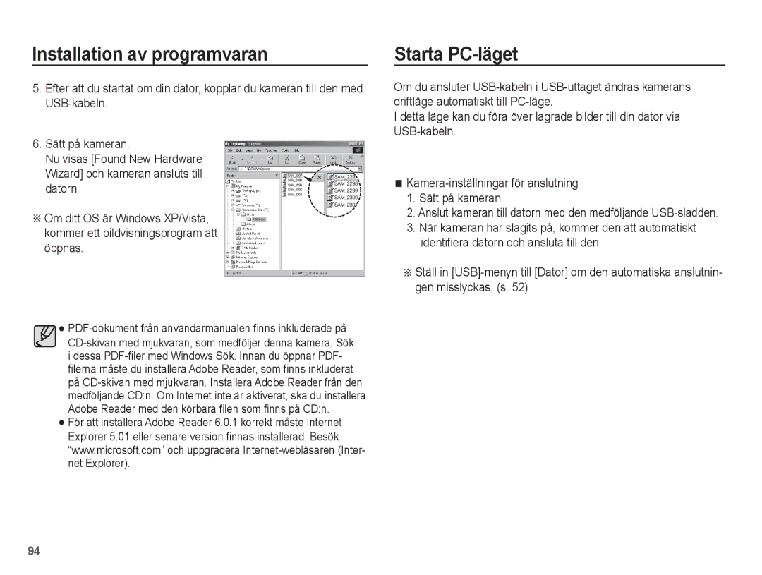 Samsung EC-ST45ZZBPAE2, EC-ST45ZZBPUE2, EC-ST45ZZBPRE2, EC-ST45ZZBPBE2 manual Starta PC-läget 