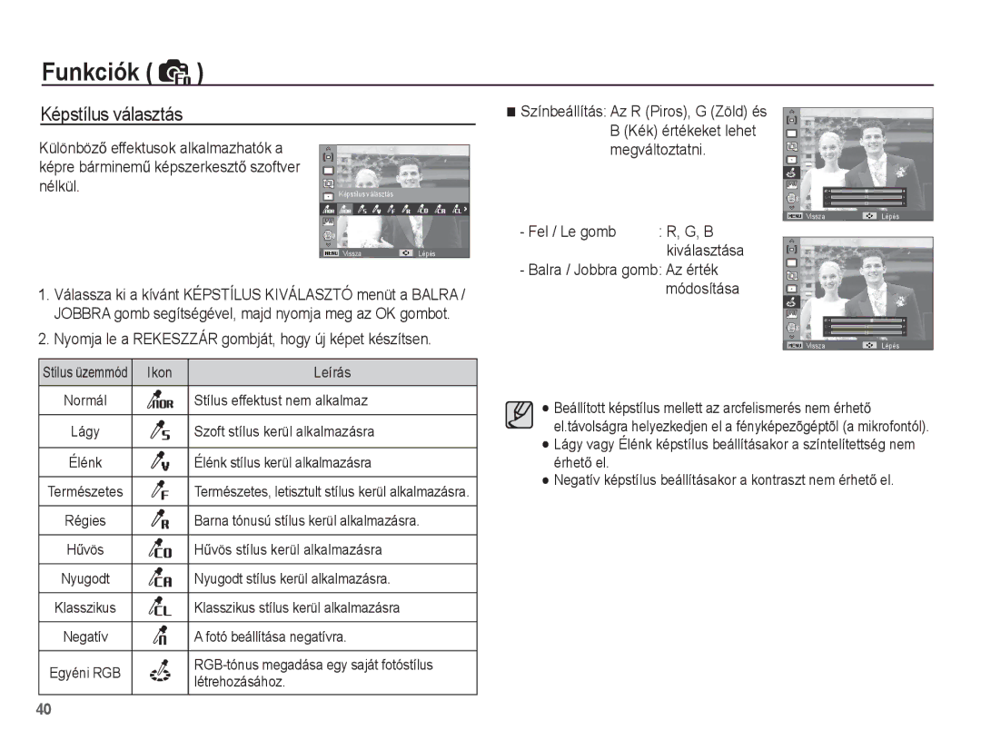 Samsung EC-ST45ZZBPBE2, EC-ST45ZZBPUIT manual Képstílus választás, Nyomja le a Rekeszzár gombját, hogy új képet készítsen 