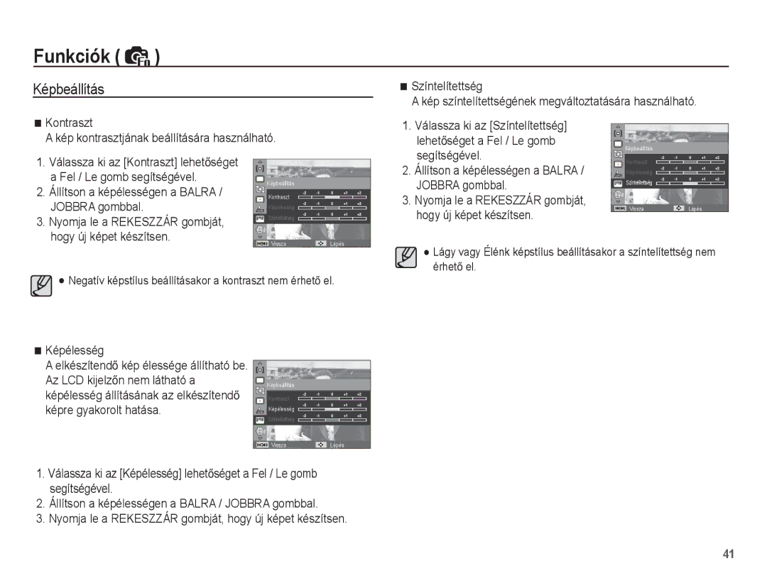 Samsung EC-ST45ZZBPUIT, EC-ST45ZZBPAIT, EC-ST45ZZBPBIT, EC-ST45ZZBPBE3, EC-ST45ZZBPRE3, EC-ST45ZZBPAE3 manual Képbeállítás 