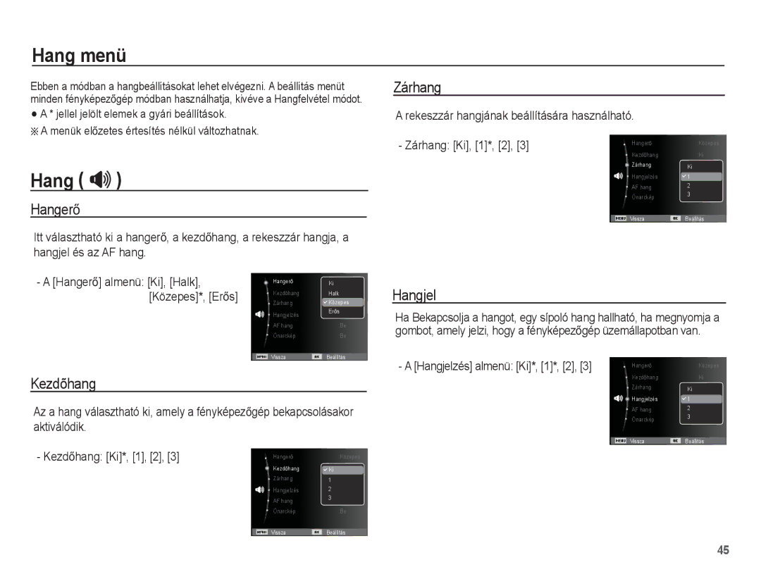 Samsung EC-ST45ZZBPRE3, EC-ST45ZZBPUIT, EC-ST45ZZBPAIT, EC-ST45ZZBPBIT, EC-ST45ZZBPBE3, EC-ST45ZZBPAE3 manual Hang menü, Hang  