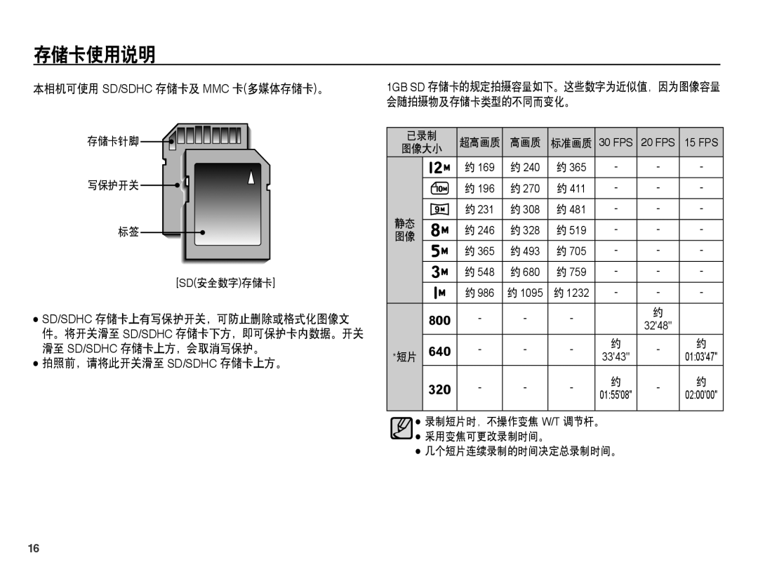 Samsung EC-ST45ZZBPBE3, EC-ST45ZZBPUIT, EC-ST45ZZBPAIT manual 本相机可使用 Sd/Sdhc 存储卡及 Mmc 卡多媒体存储卡。, 拍照前，请将此开关滑至 Sd/Sdhc 存储卡上方。 