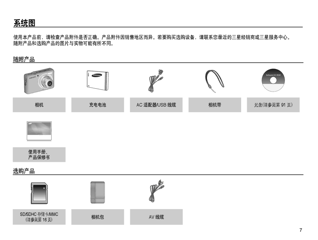 Samsung EC-ST45ZZBPAIT, EC-ST45ZZBPUIT, EC-ST45ZZBPBIT, EC-ST45ZZBPBE3, EC-ST45ZZBPRE3, EC-ST45ZZBPAE3 manual 系统图, 随附产品, 选购产品 