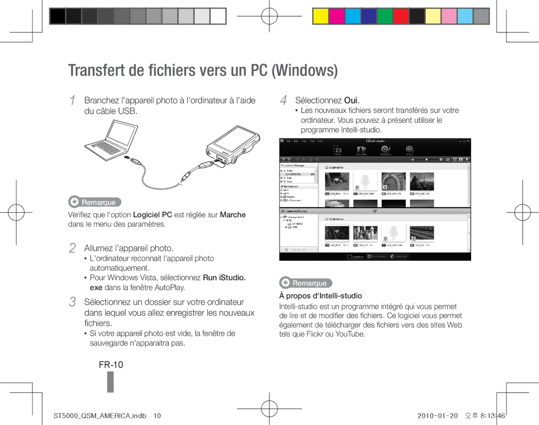 Samsung EC-ST5000BPAE2 manual Transfert de fichiers vers un PC Windows, FR-10, Allumez lappareil photo, Sélectionnez Oui 