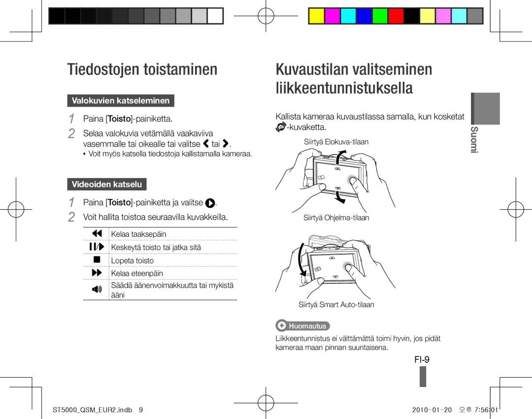 Samsung EC-ST5000BPBSA Tiedostojen toistaminen, FI-9, Valokuvien katseleminen, Paina Toisto-painiketta, Videoiden katselu 