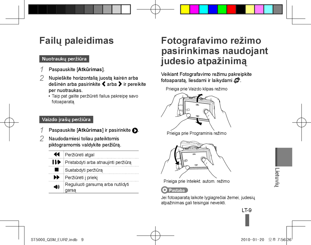 Samsung EC-ST5000BPBE2, EC-ST5000BPBE1, EC-ST5000BPBGS, EC-ST5000BPUIT manual Failų paleidimas, LT-9, Nuotraukų peržiūra 