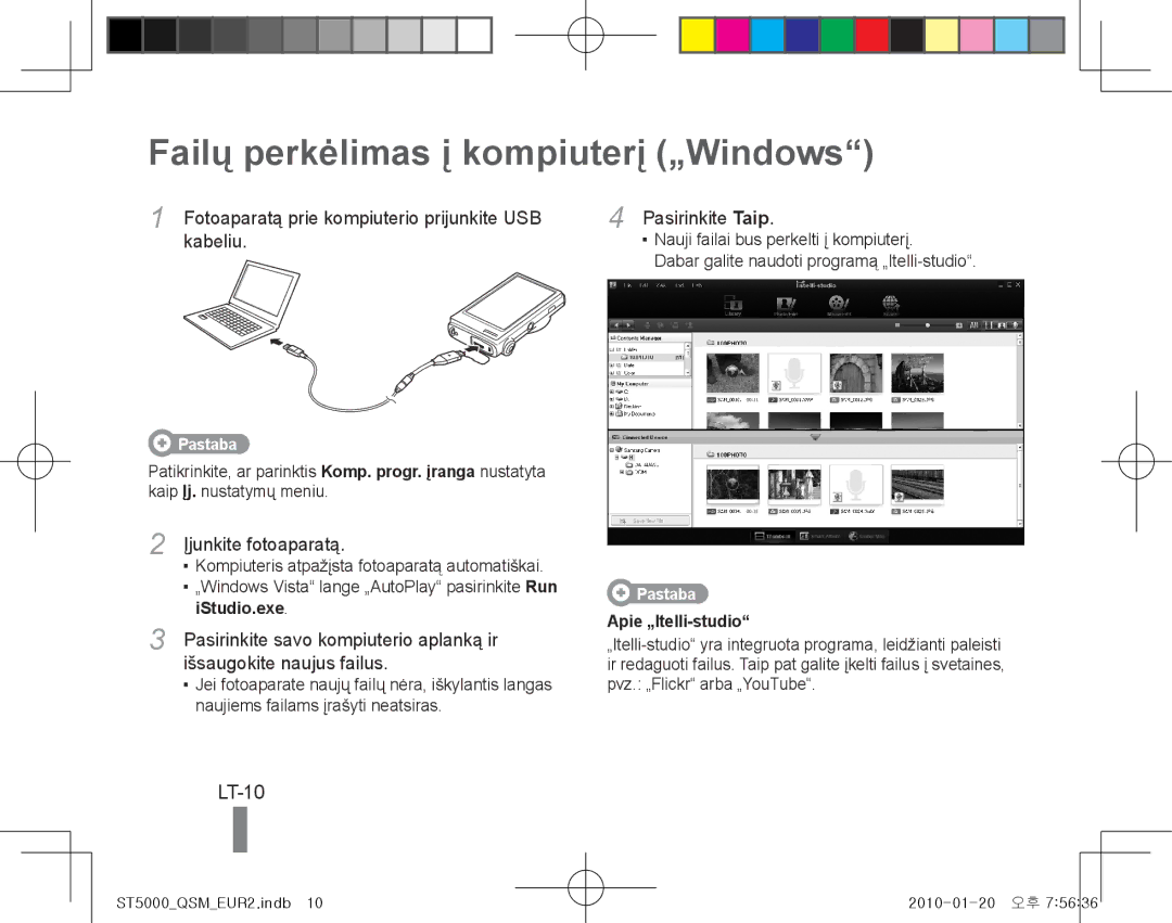 Samsung EC-ST5000BPBRU, EC-ST5000BPBE1, EC-ST5000BPBGS, EC-ST5000BPUIT manual Failų perkėlimas į kompiuterį „Windows, LT-10 