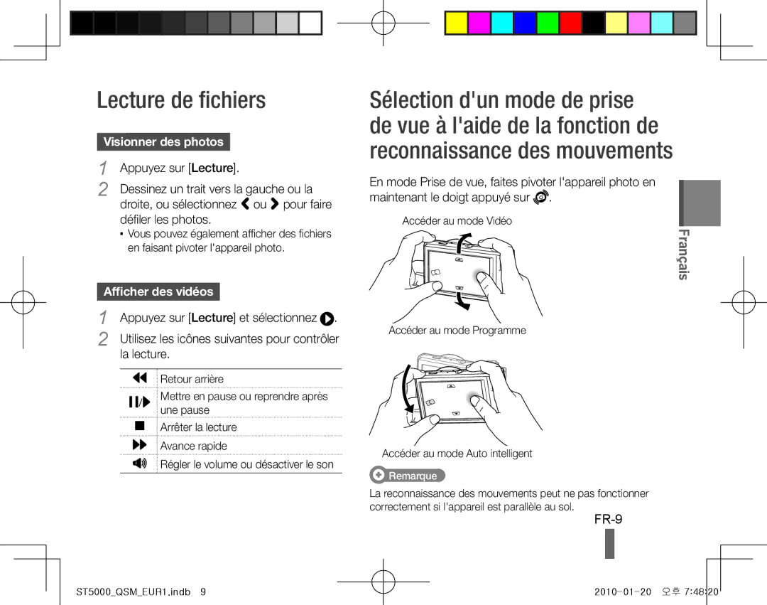 Samsung EC-ST5000BPOE3, EC-ST5000BPBE1, EC-ST5000BPBGS Lecture de fichiers, FR-9, Visionner des photos, Afficher des vidéos 