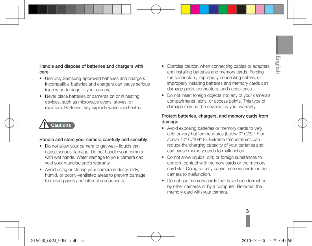 Samsung EC-ST5000BPBIT manual Installing batteries and memory cards. Forcing, Damage ports, connectors, and accessories 