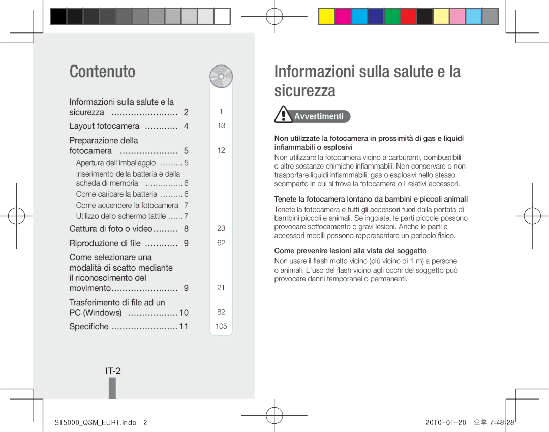 Samsung EC-ST5000BPAIT, EC-ST5000BPBE1, EC-ST5000BPBGS manual Contenuto, Informazioni sulla salute e la sicurezza, IT-2 