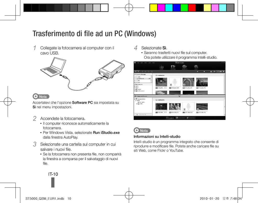 Samsung EC-ST5000DPOIR Trasferimento di file ad un PC Windows, IT-10, Collegate la fotocamera al computer con il cavo USB 