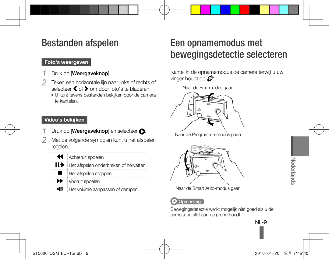 Samsung EC-ST5000BPUSA, EC-ST5000BPBE1, EC-ST5000BPBGS manual Bestanden afspelen, NL-9, Fotos weergeven, Videos bekijken 