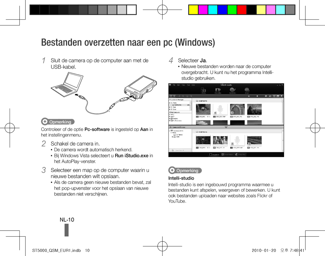 Samsung EC-ST5000BPOVN Bestanden overzetten naar een pc Windows, NL-10, Schakel de camera, Nieuwe bestanden wilt opslaan 