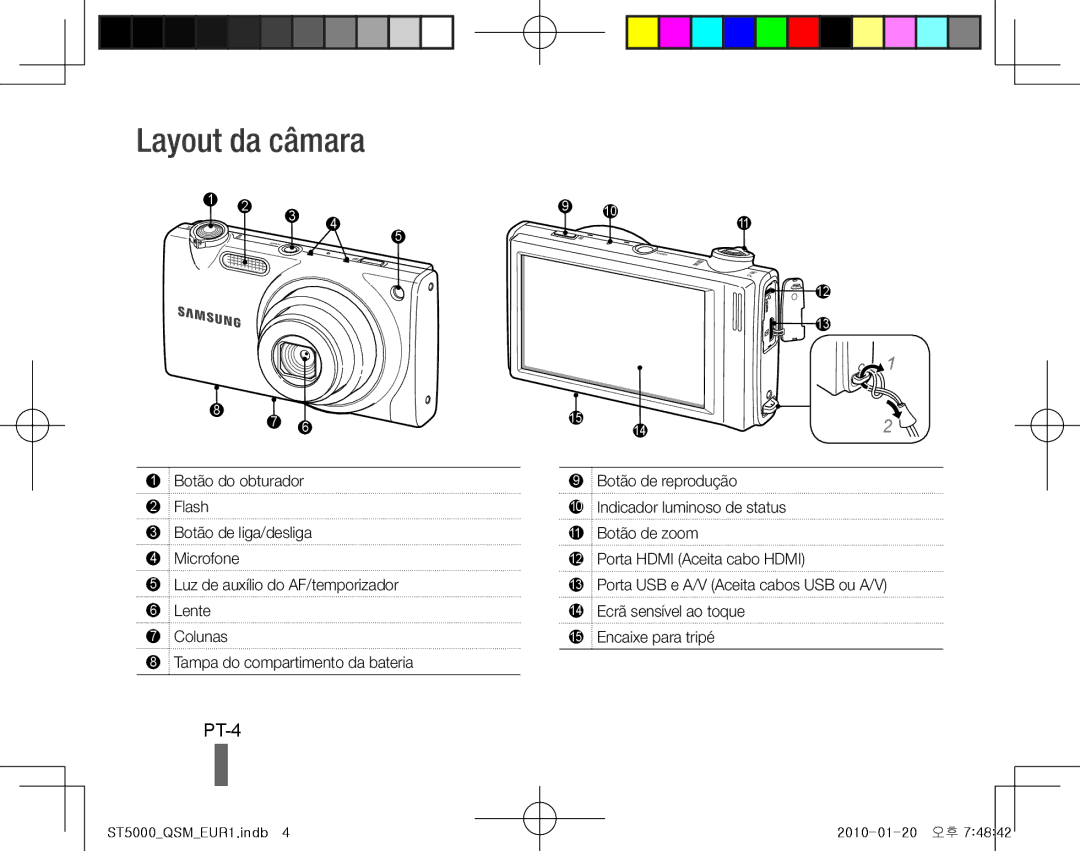 Samsung EC-ST5000BPAVN, EC-ST5000BPBE1, EC-ST5000BPBGS, EC-ST5000BPUIT, EC-ST5000BPBIT, EC-ST5000BPAIT Layout da câmara, PT-4 