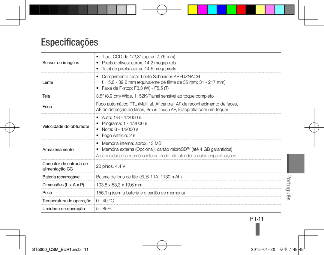 Samsung EC-ST5000BPARU, EC-ST5000BPBE1, EC-ST5000BPBGS, EC-ST5000BPUIT, EC-ST5000BPBIT, EC-ST5000BPAIT Especificações, PT-11 