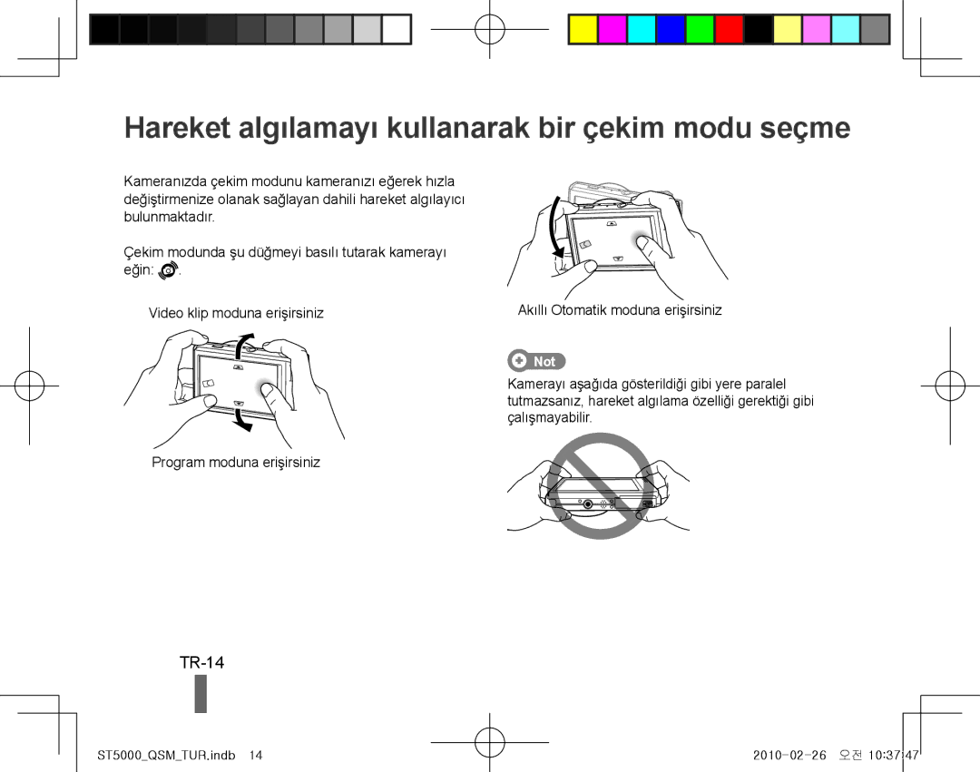 Samsung EC-ST5000BPBRU, EC-ST5000BPBE1, EC-ST5000BPBGS manual Hareket algılamayı kullanarak bir çekim modu seçme, TR-14 