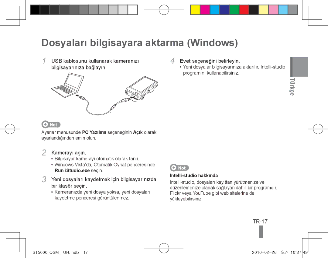 Samsung EC-ST5000BPORU, EC-ST5000BPBE1, EC-ST5000BPBGS, EC-ST5000BPUIT manual Dosyaları bilgisayara aktarma Windows, TR-17 