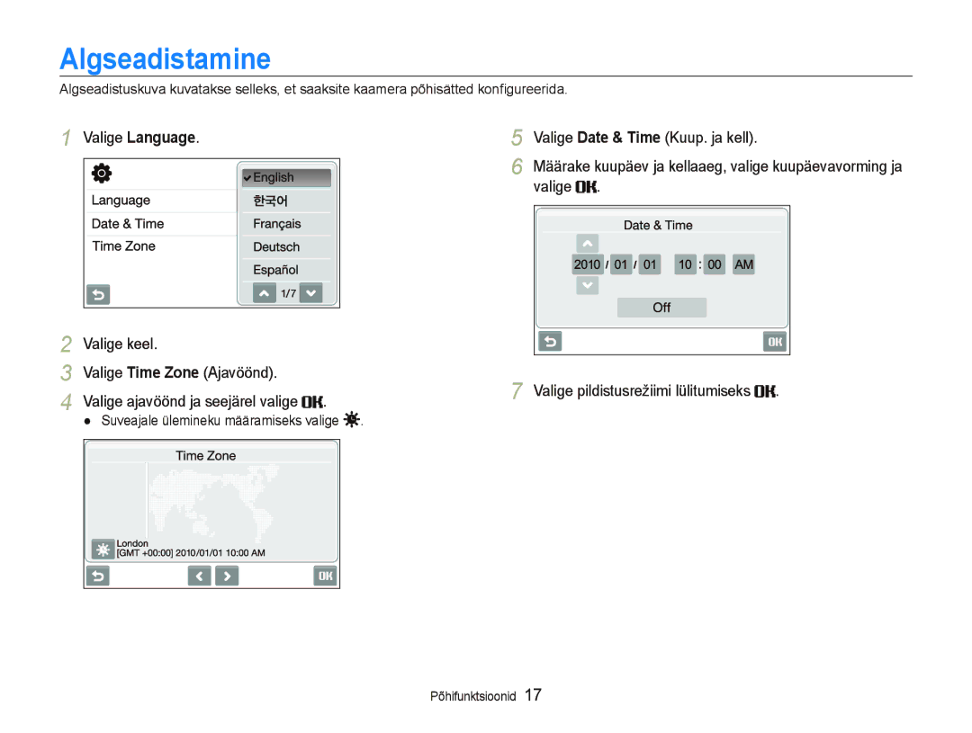 Samsung EC-ST5000BPBRU, EC-ST5000BPARU manual Algseadistamine 