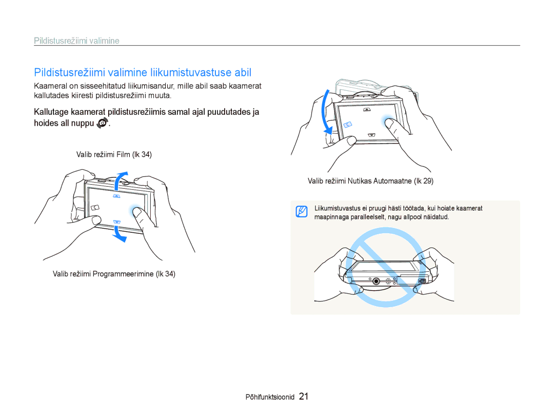 Samsung EC-ST5000BPBRU, EC-ST5000BPARU manual Pildistusrežiimi valimine liikumistuvastuse abil 