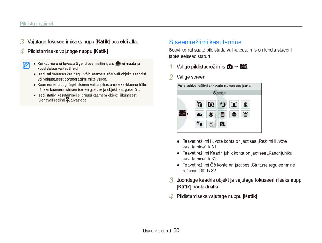 Samsung EC-ST5000BPARU, EC-ST5000BPBRU manual Pildistusrežiimid 