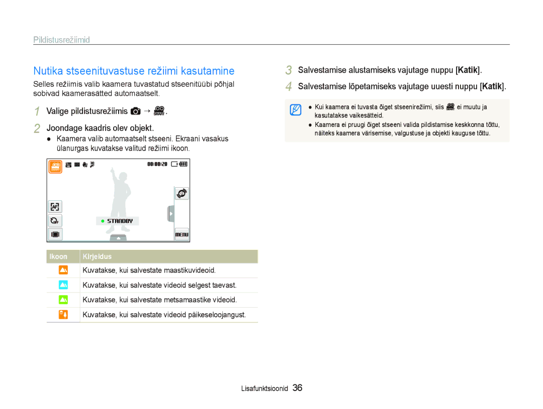 Samsung EC-ST5000BPARU, EC-ST5000BPBRU manual Nutika stseenituvastuse režiimi kasutamine 