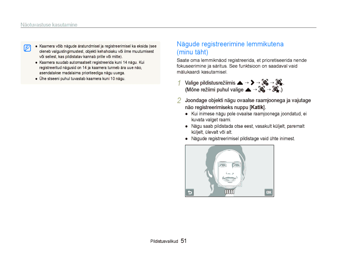 Samsung EC-ST5000BPBRU, EC-ST5000BPARU manual Nägude registreerimine lemmikutena minu täht 