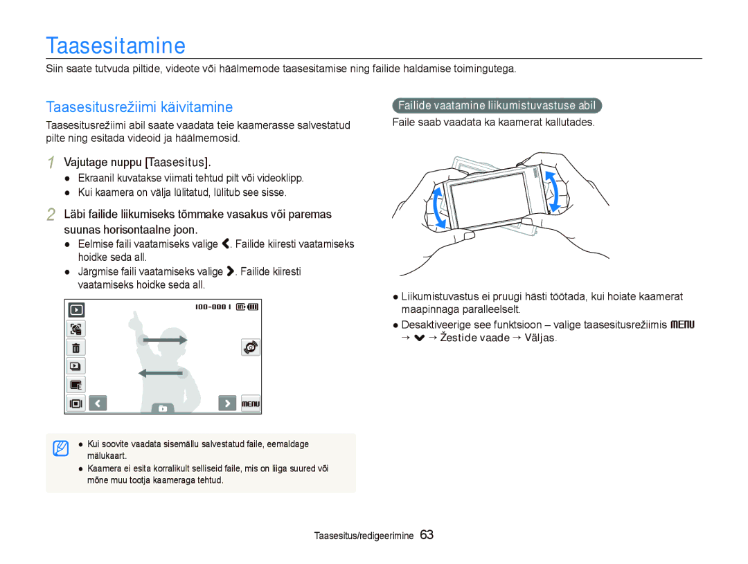 Samsung EC-ST5000BPBRU, EC-ST5000BPARU manual Taasesitamine, Taasesitusrežiimi käivitamine, Vajutage nuppu Taasesitus 