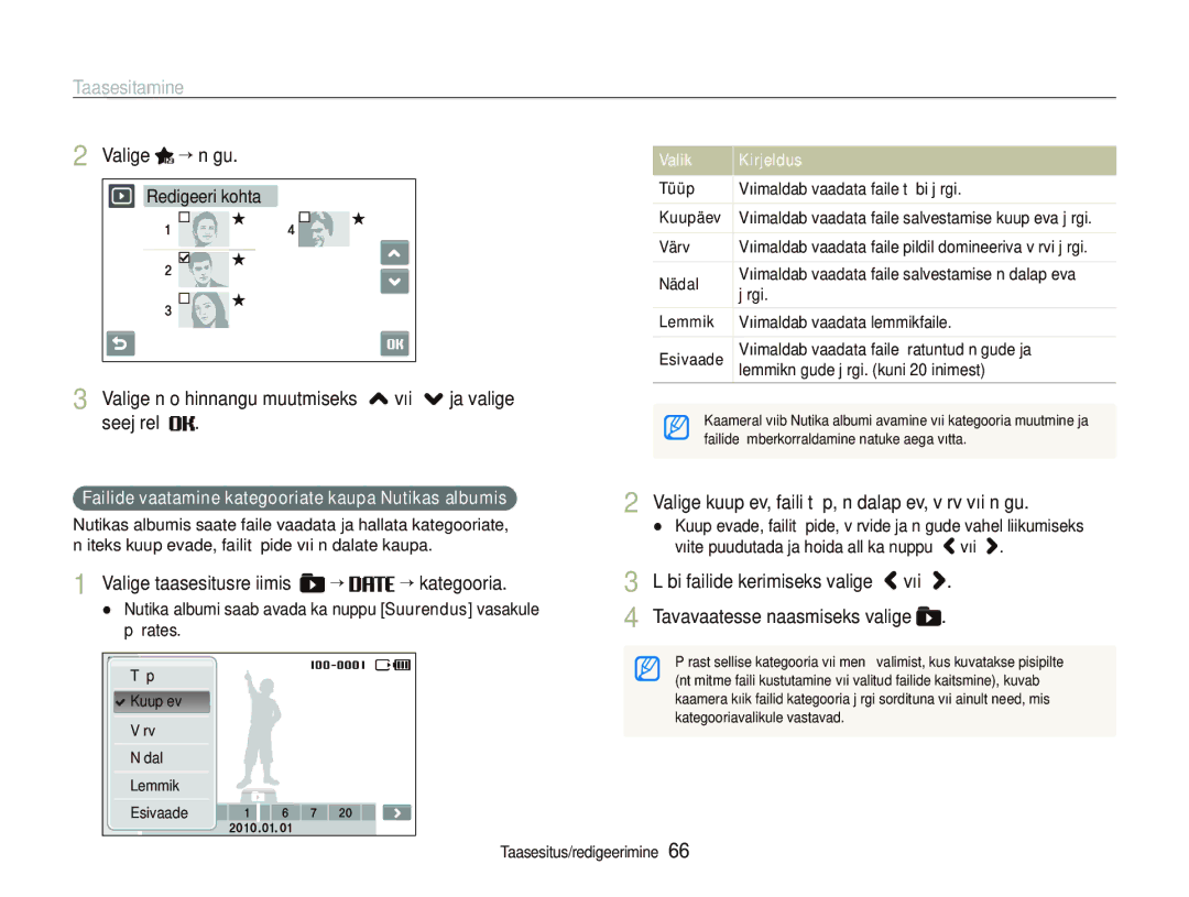 Samsung EC-ST5000BPARU, EC-ST5000BPBRU manual Valige “ nägu, Valige näo hinnangu muutmiseks , või . ja valige seejärel 