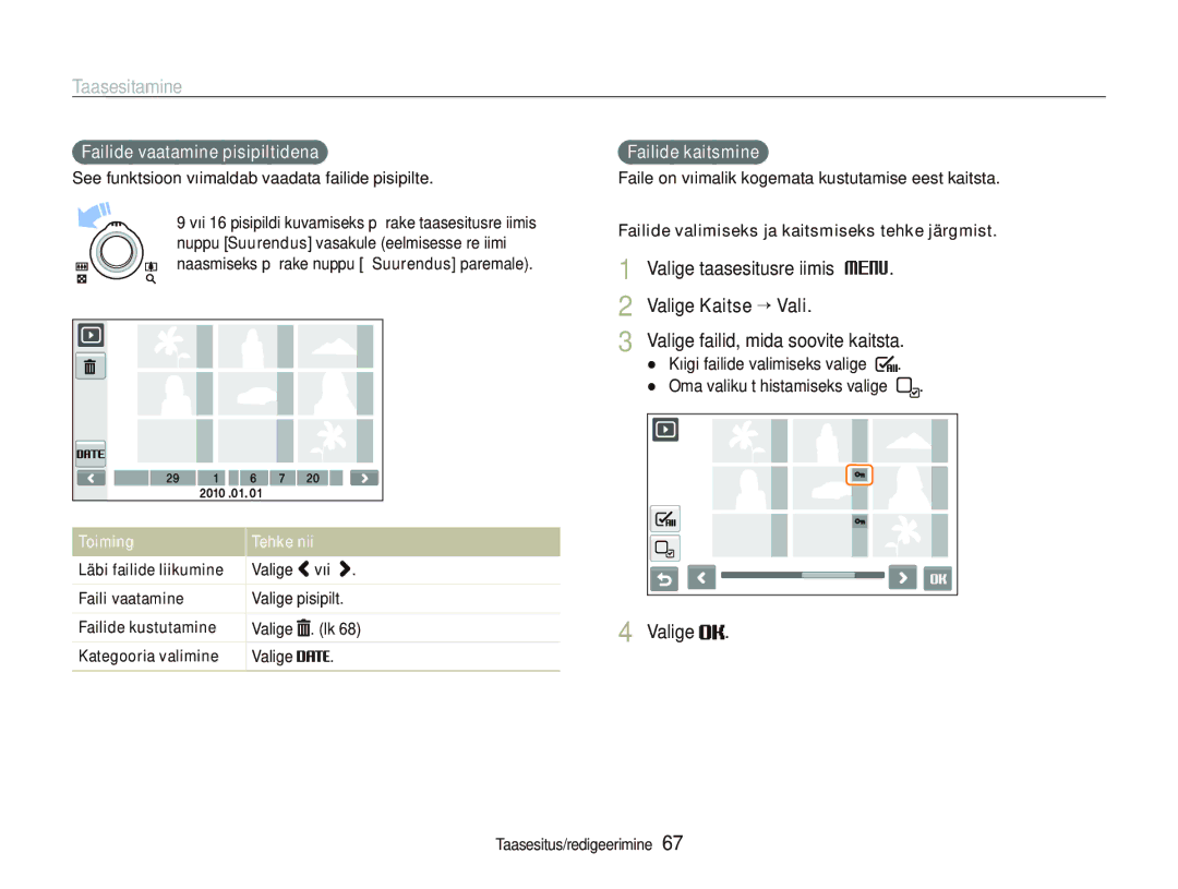 Samsung EC-ST5000BPBRU manual Valige taasesitusrežiimis M, Valige Kaitse ““Vali, Valige failid, mida soovite kaitsta 