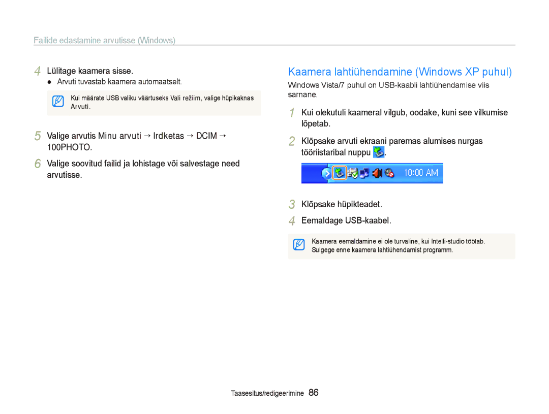 Samsung EC-ST5000BPARU Kaamera lahtiühendamine Windows XP puhul, Valige arvutis Minu arvuti ““Irdketas ““DCIM ““ 100PHOTO 