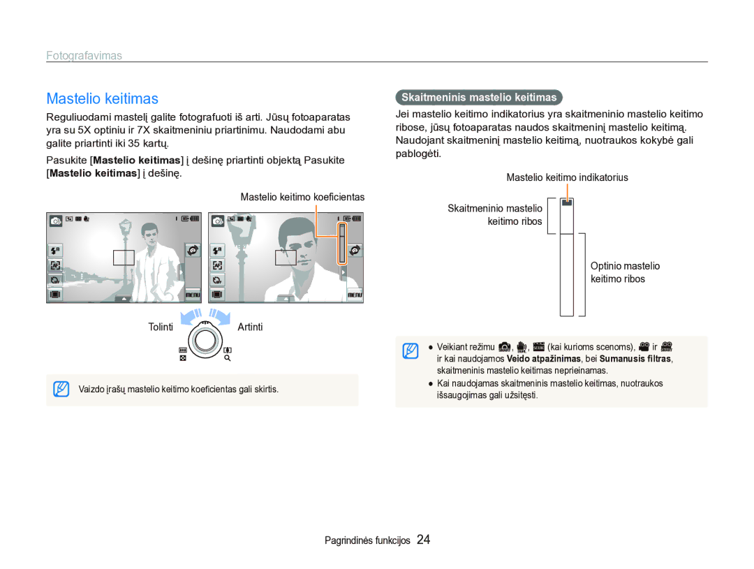 Samsung EC-ST5000BPARU, EC-ST5000BPBRU manual Mastelio keitimas, Fotografavimas, Skaitmeninis mastelio keitimas 