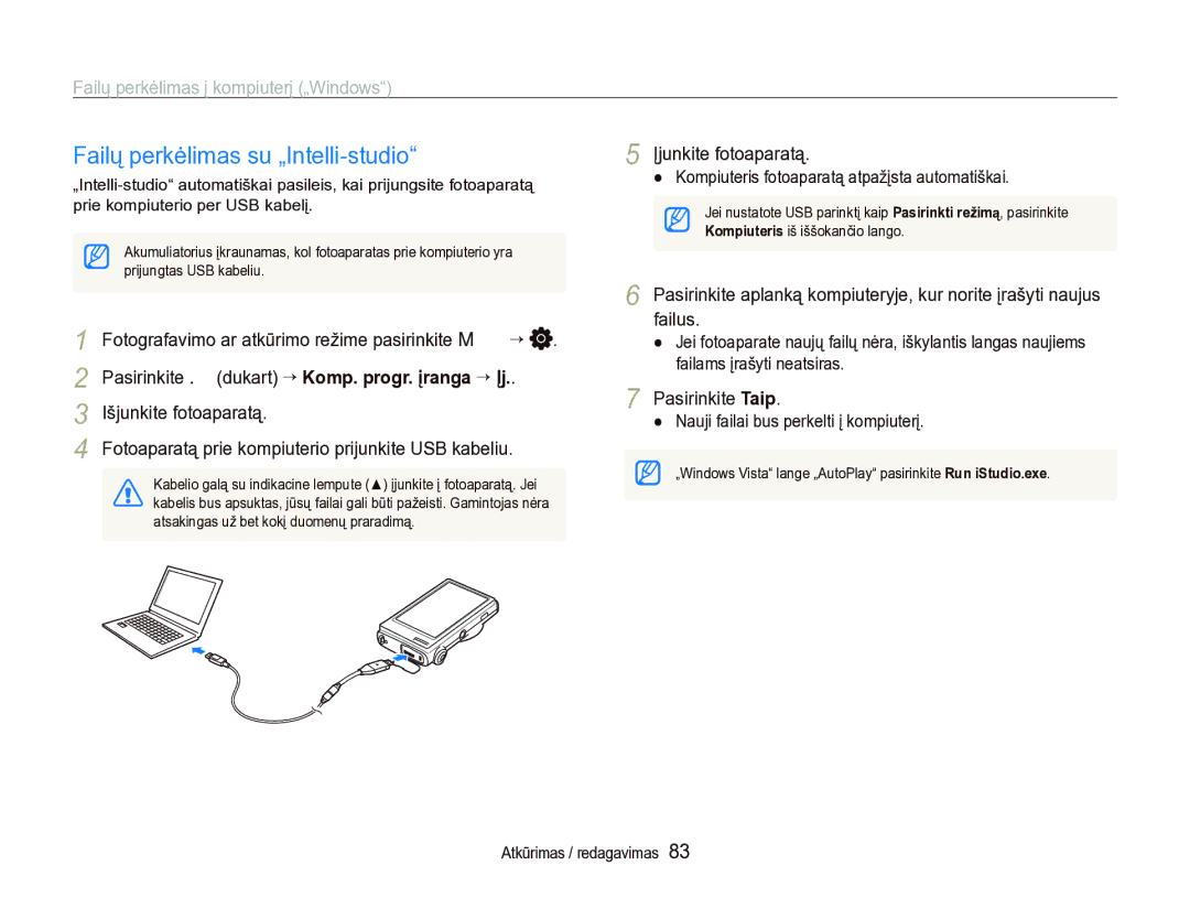 Samsung EC-ST5000BPBRU Failų perkėlimas su „Intelli-studio, Failų perkėlimas į kompiuterį „Windows, Išjunkite fotoaparatą 