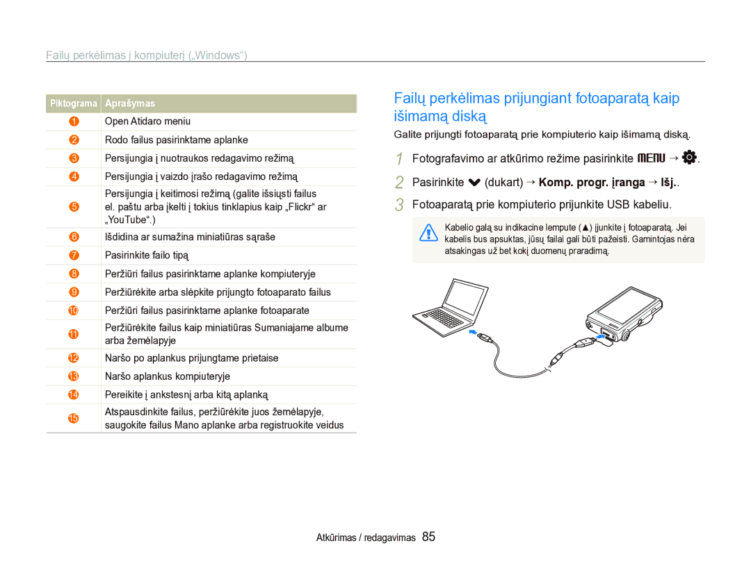 Samsung EC-ST5000BPBRU, EC-ST5000BPARU manual Failų perkėlimas prijungiant fotoaparatą kaip išimamą diską 