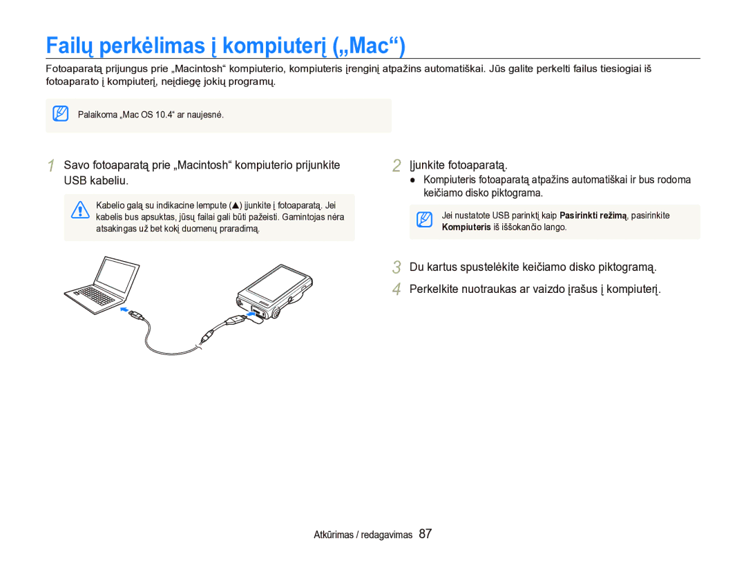 Samsung EC-ST5000BPBRU, EC-ST5000BPARU manual Failų perkėlimas į kompiuterį „Mac 