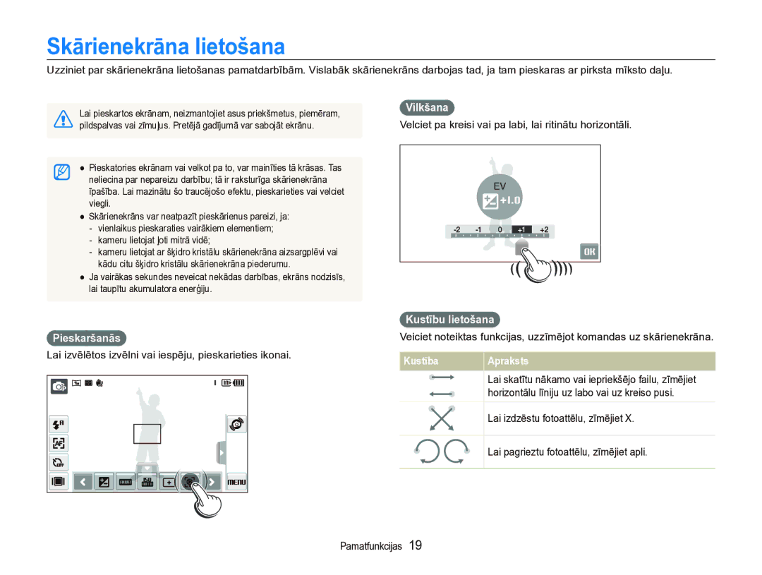 Samsung EC-ST5000BPBRU, EC-ST5000BPARU manual Skārienekrāna lietošana 