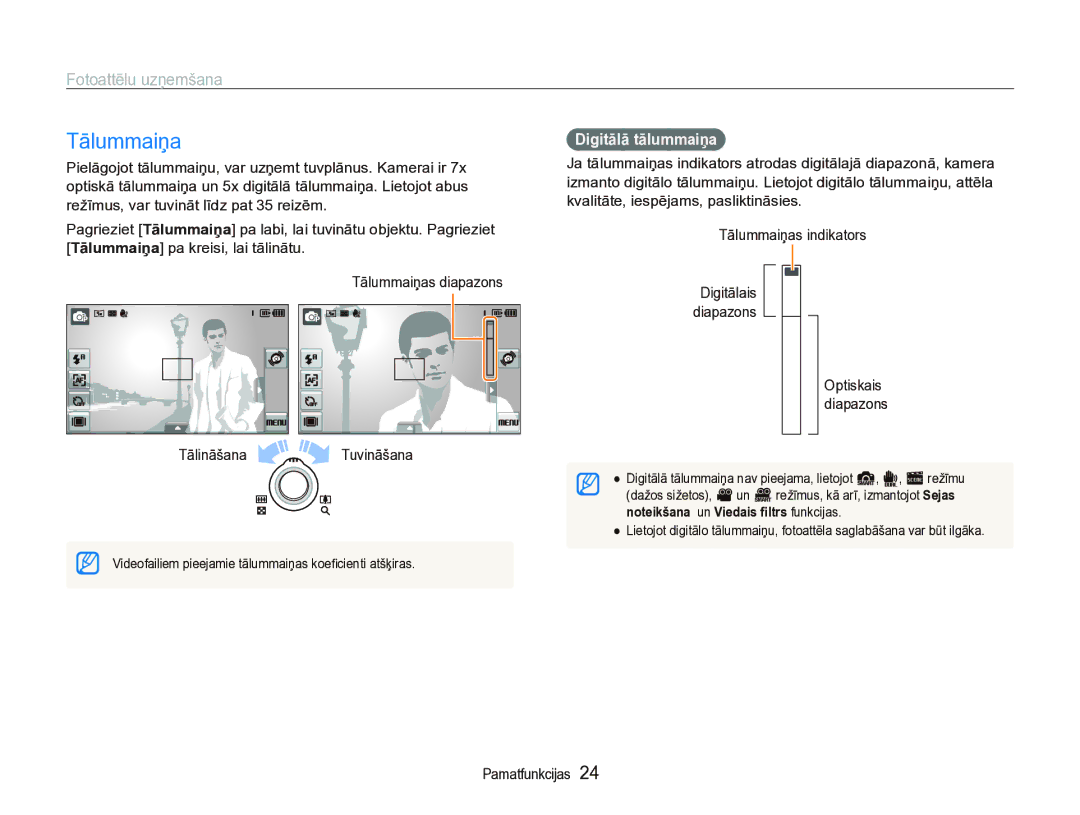 Samsung EC-ST5000BPARU, EC-ST5000BPBRU manual Tālummaiņa, Fotoattēlu uzņemšana, Digitālā tālummaiņa 